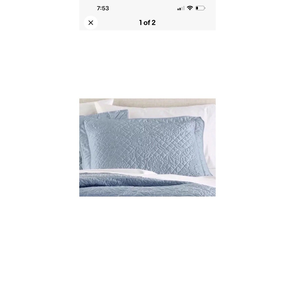 Martha Stewart Flowering Trellis Blue Quilted Standard 2 Shams EUC